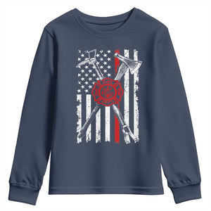 Patriotic Firefighter Axe Halligan Vintage American Flag Youth Sweatshirt
