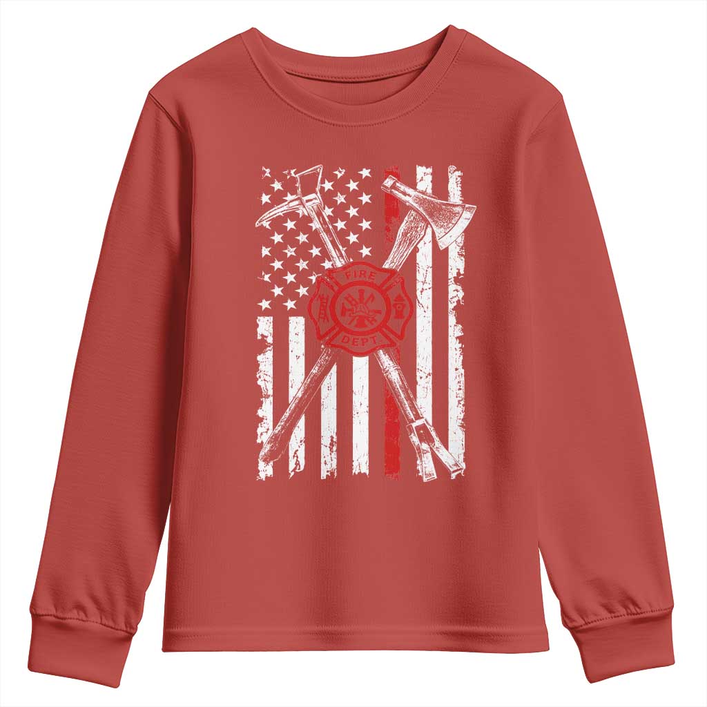 Patriotic Firefighter Axe Halligan Vintage American Flag Youth Sweatshirt