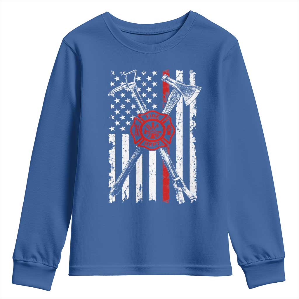 Patriotic Firefighter Axe Halligan Vintage American Flag Youth Sweatshirt