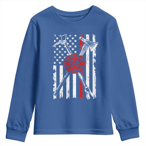 Patriotic Firefighter Axe Halligan Vintage American Flag Youth Sweatshirt