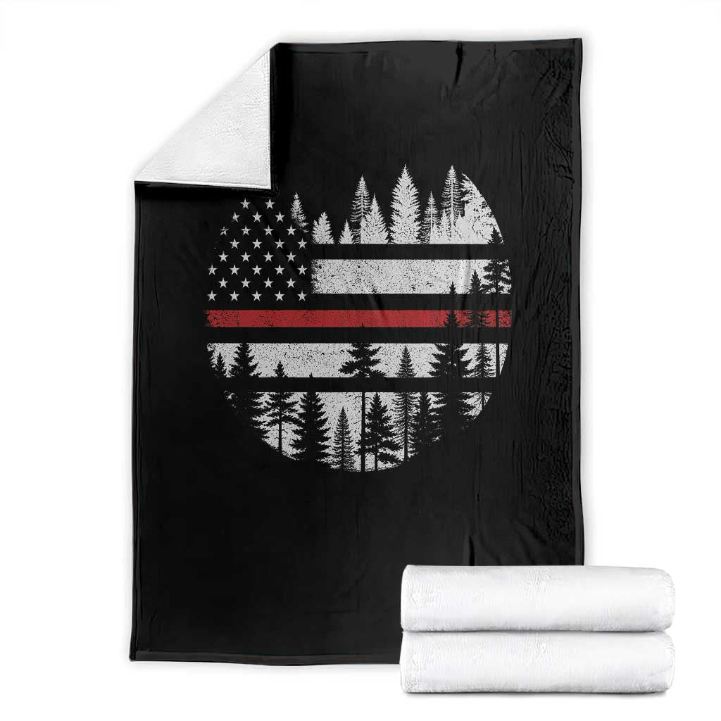 Wildland Firefighter Forest Red Line American Flag Throw Blanket TS11 Black Print Your Wear