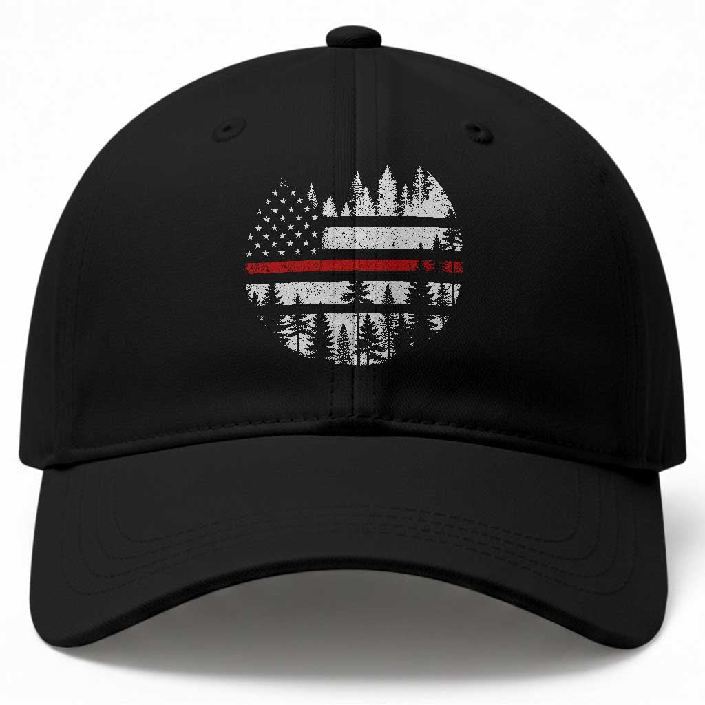 Wildland Firefighter Forest Red Line American Flag Baseball Cap TS11 Print Your Wear