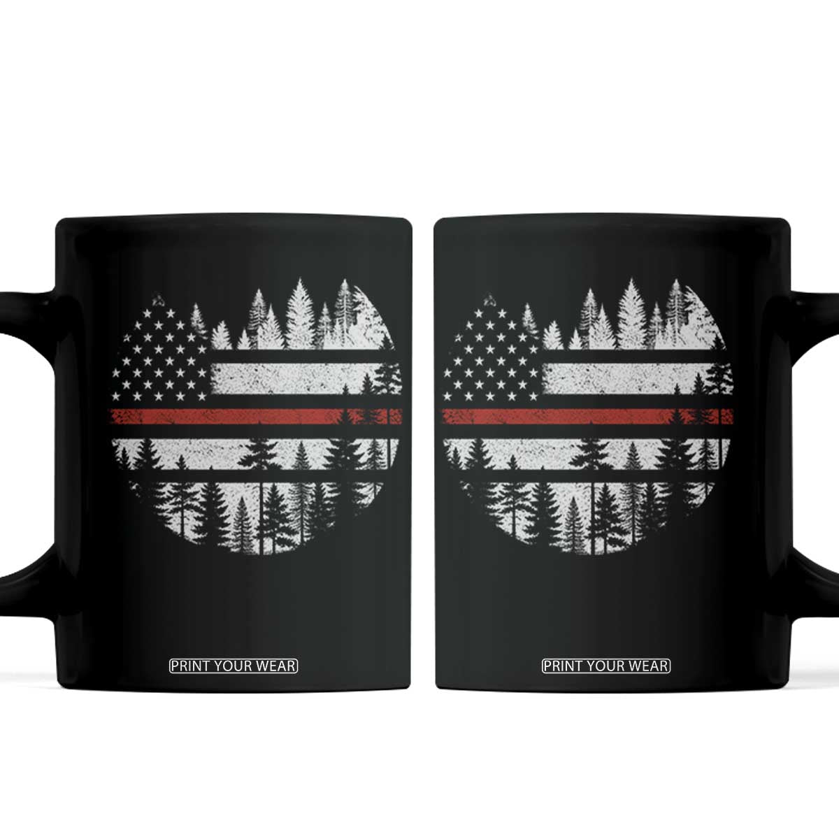 Wildland Firefighter Forest Red Line American Flag Coffee Mug TS11 Black Print Your Wear