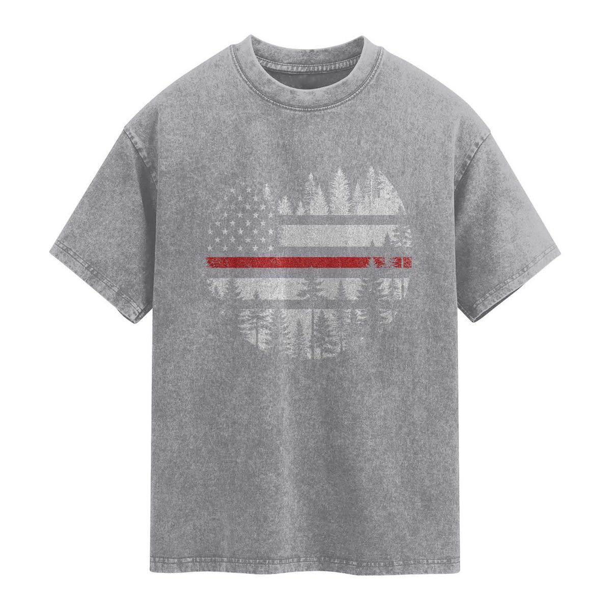 Wildland Firefighter Forest Red Line American Flag Washed Cotton T-Shirt