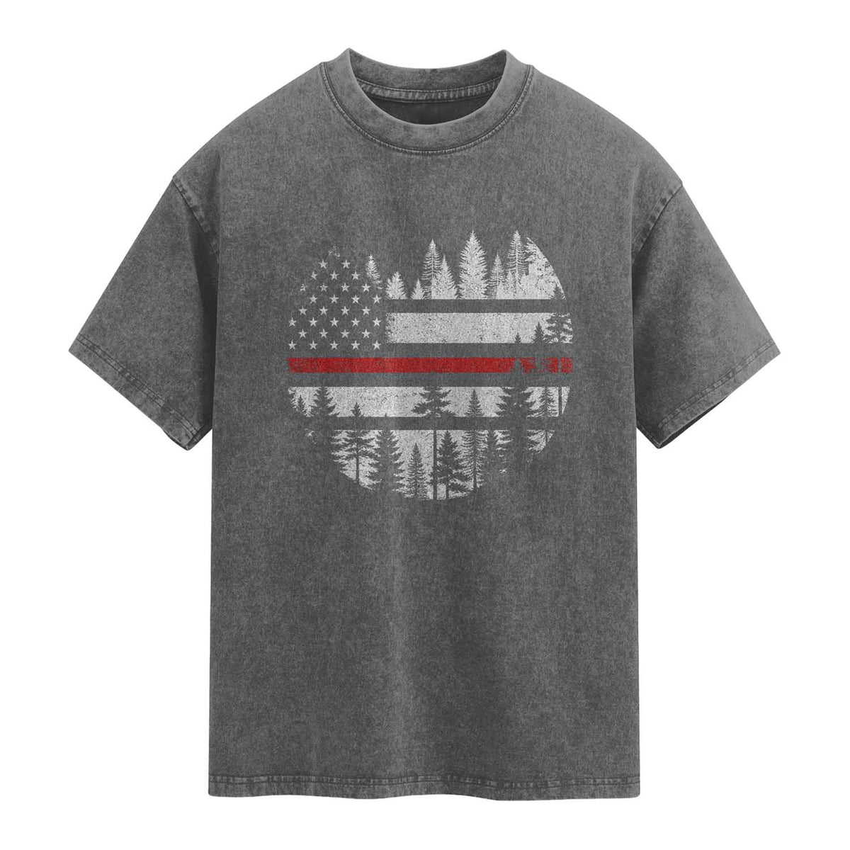 Wildland Firefighter Forest Red Line American Flag Washed Cotton T-Shirt