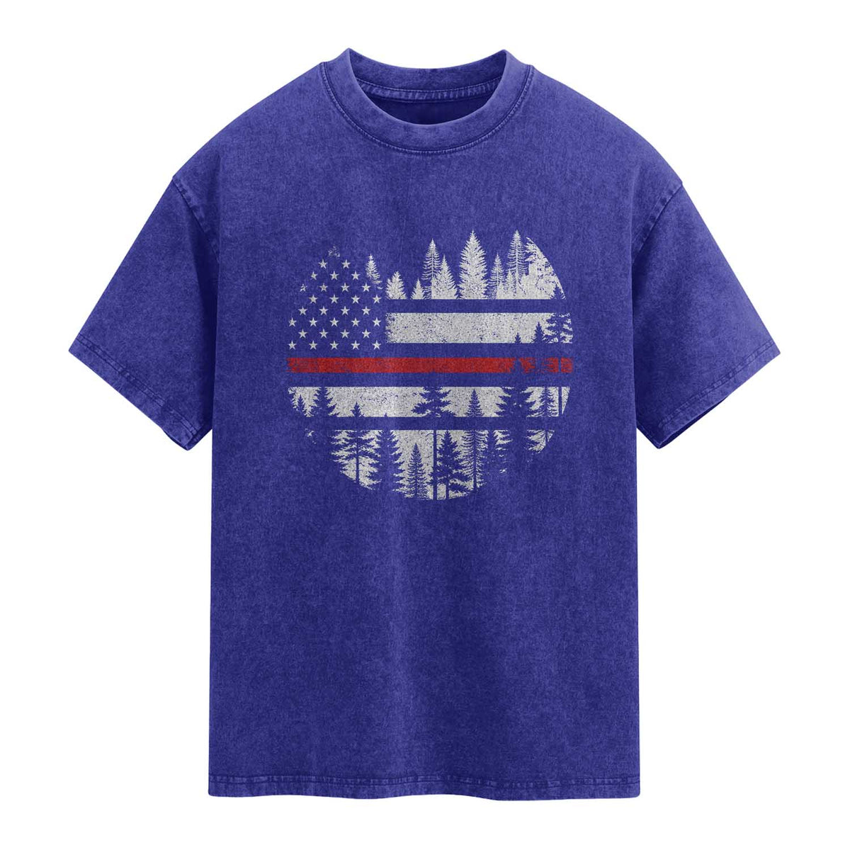 Wildland Firefighter Forest Red Line American Flag Washed Cotton T-Shirt