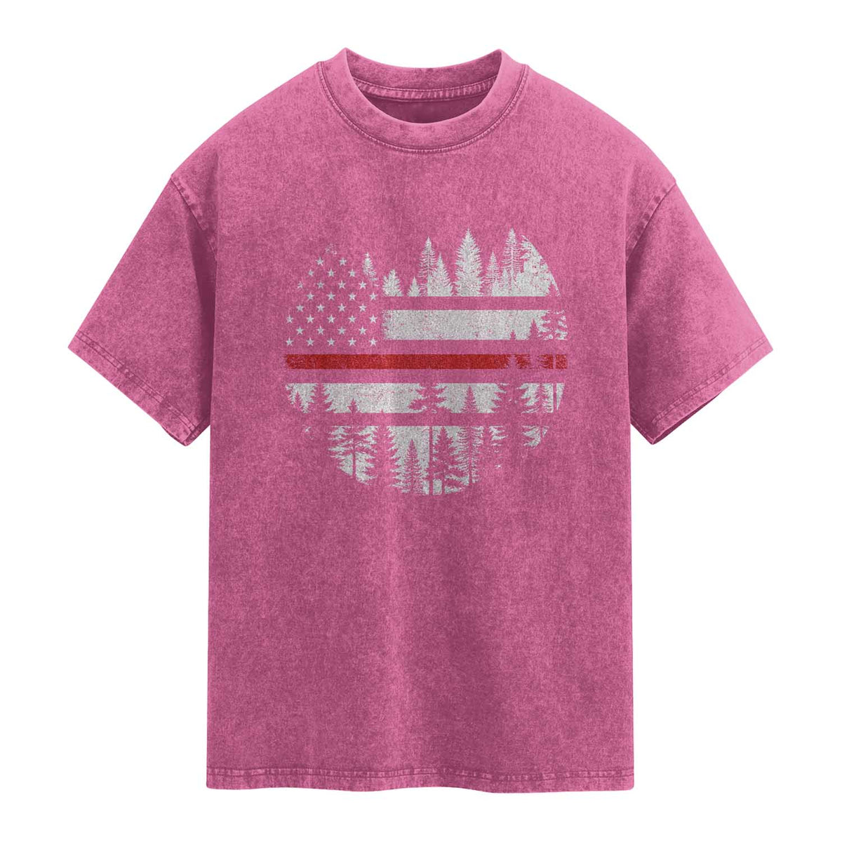 Wildland Firefighter Forest Red Line American Flag Washed Cotton T-Shirt