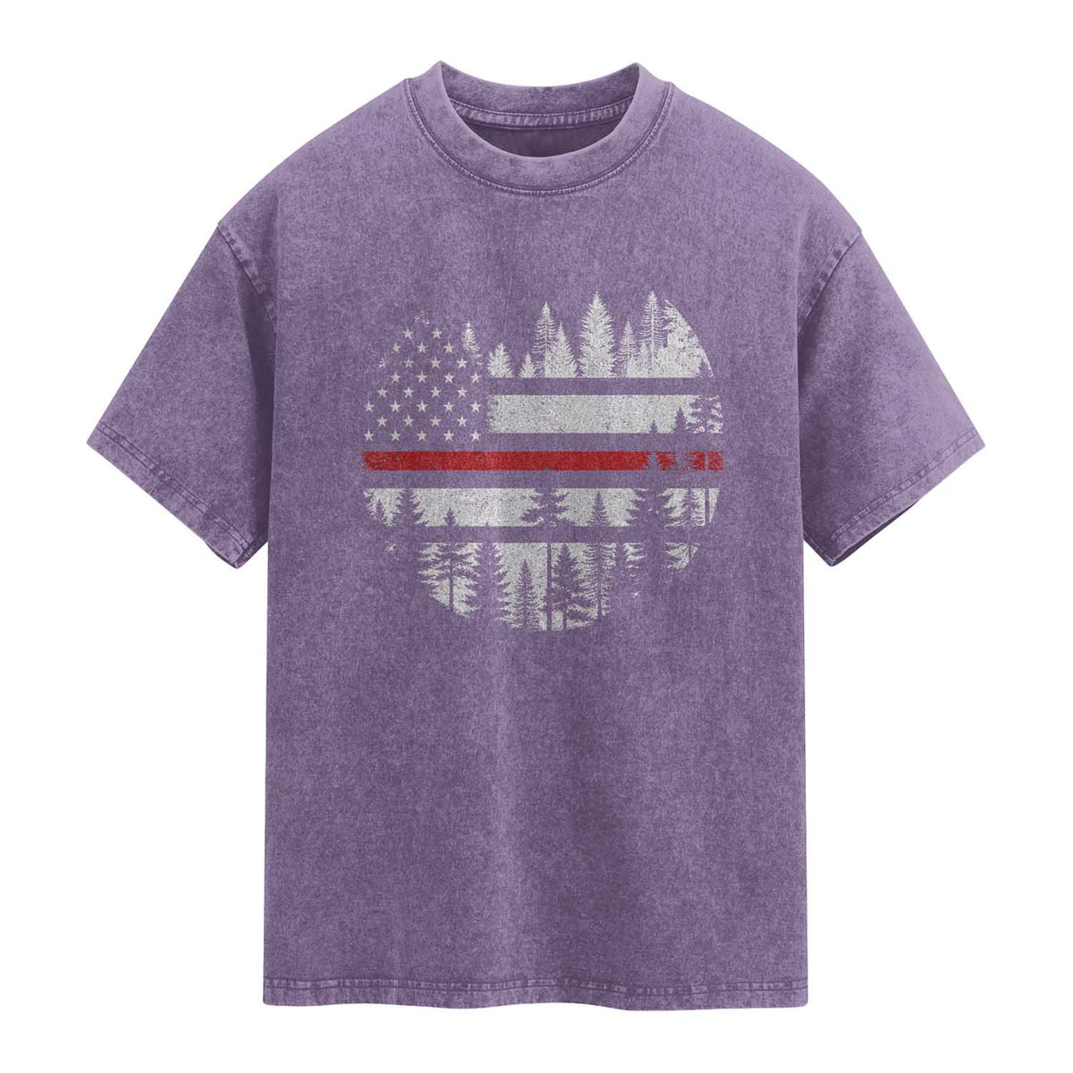 Wildland Firefighter Forest Red Line American Flag Washed Cotton T-Shirt