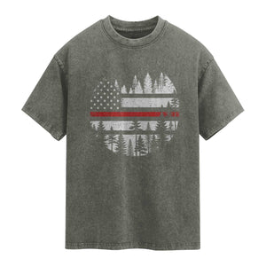 Wildland Firefighter Forest Red Line American Flag Washed Cotton T-Shirt