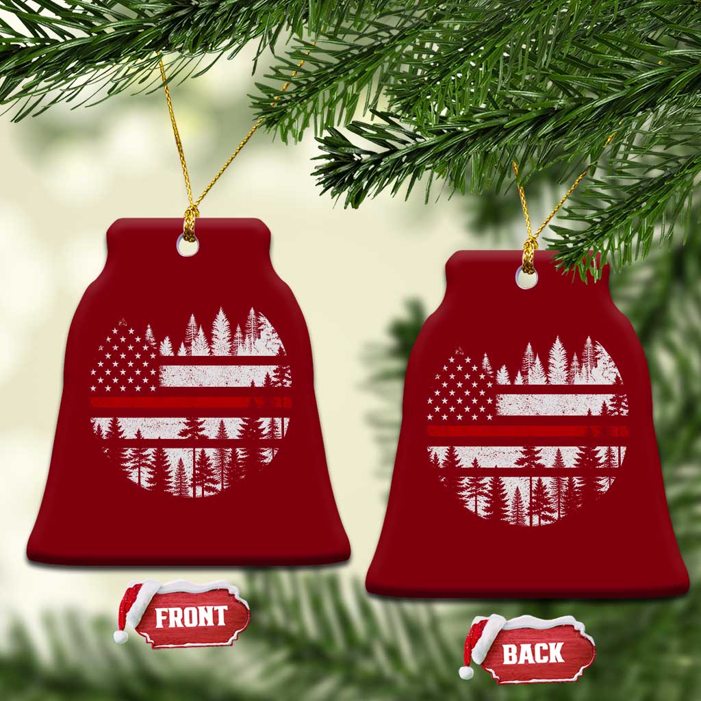 Wildland Firefighter Forest Red Line American Flag Ceramic Ornament TS11 Print Your Wear