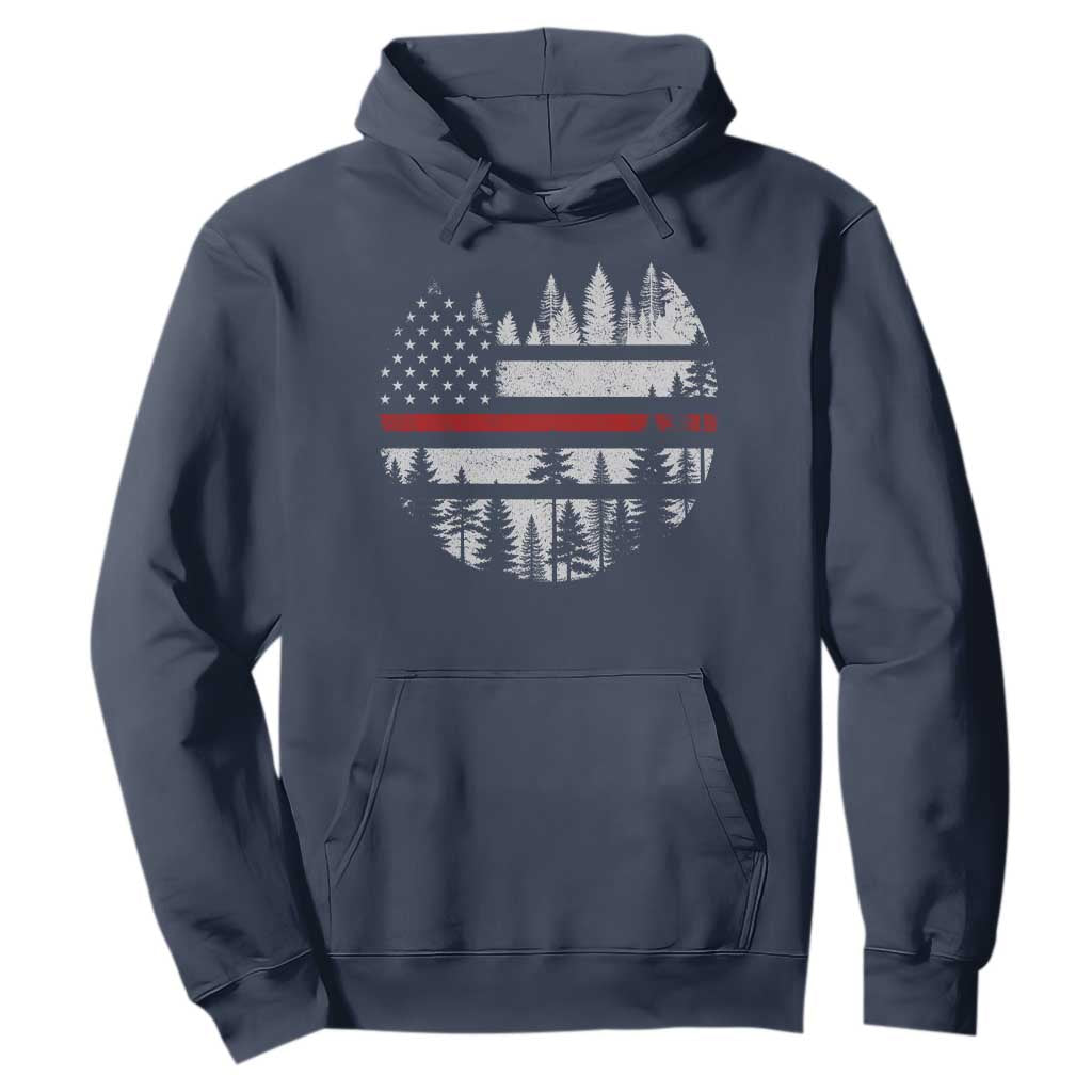 Wildland Firefighter Forest Red Line American Flag Hoodie TS11 Navy Print Your Wear