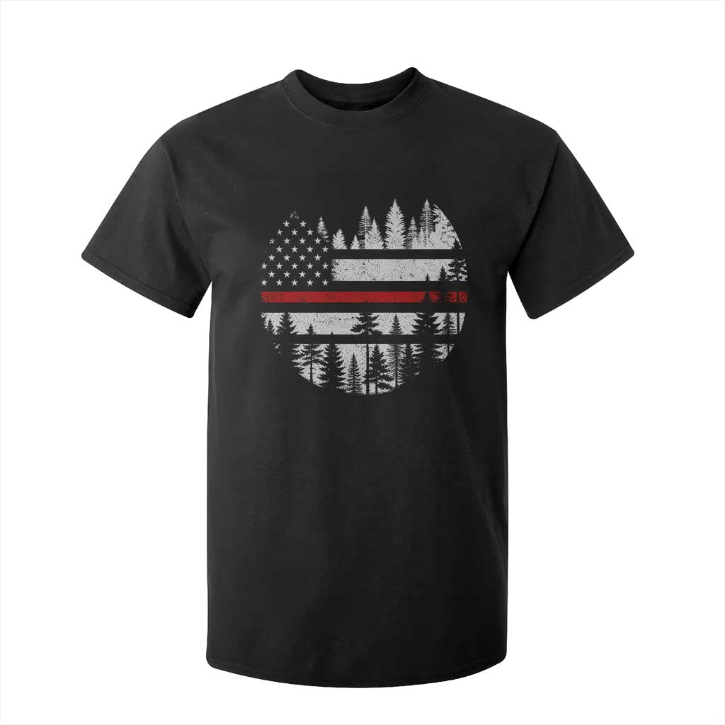 Wildland Firefighter Forest Red Line American Flag T Shirt For Kid TS11 Black Print Your Wear