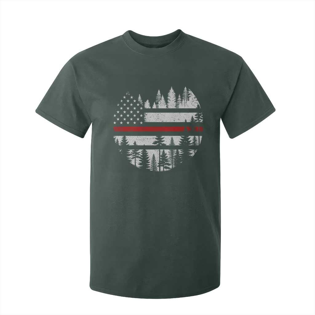 Wildland Firefighter Forest Red Line American Flag T Shirt For Kid TS11 Dark Forest Green Print Your Wear