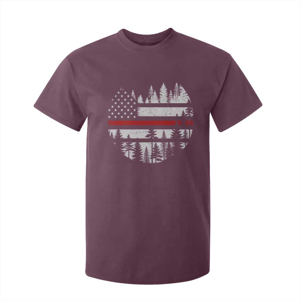 Wildland Firefighter Forest Red Line American Flag T Shirt For Kid TS11 Maroon Print Your Wear
