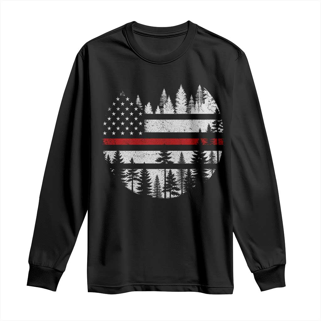 Wildland Firefighter Forest Red Line American Flag Long Sleeve Shirt TS11 Black Print Your Wear