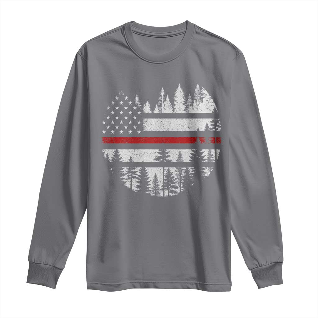 Wildland Firefighter Forest Red Line American Flag Long Sleeve Shirt TS11 Charcoal Print Your Wear