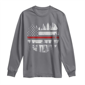 Wildland Firefighter Forest Red Line American Flag Long Sleeve Shirt TS11 Charcoal Print Your Wear