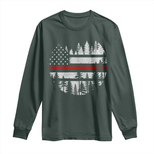Wildland Firefighter Forest Red Line American Flag Long Sleeve Shirt TS11 Dark Forest Green Print Your Wear