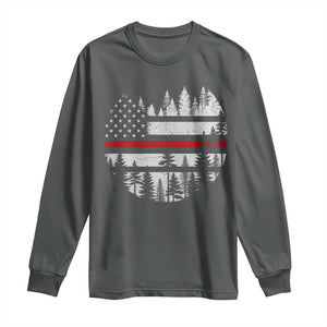 Wildland Firefighter Forest Red Line American Flag Long Sleeve Shirt TS11 Dark Heather Print Your Wear