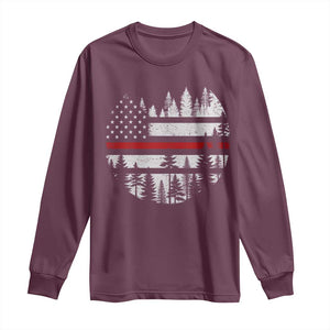 Wildland Firefighter Forest Red Line American Flag Long Sleeve Shirt TS11 Maroon Print Your Wear