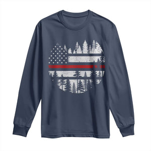 Wildland Firefighter Forest Red Line American Flag Long Sleeve Shirt TS11 Navy Print Your Wear