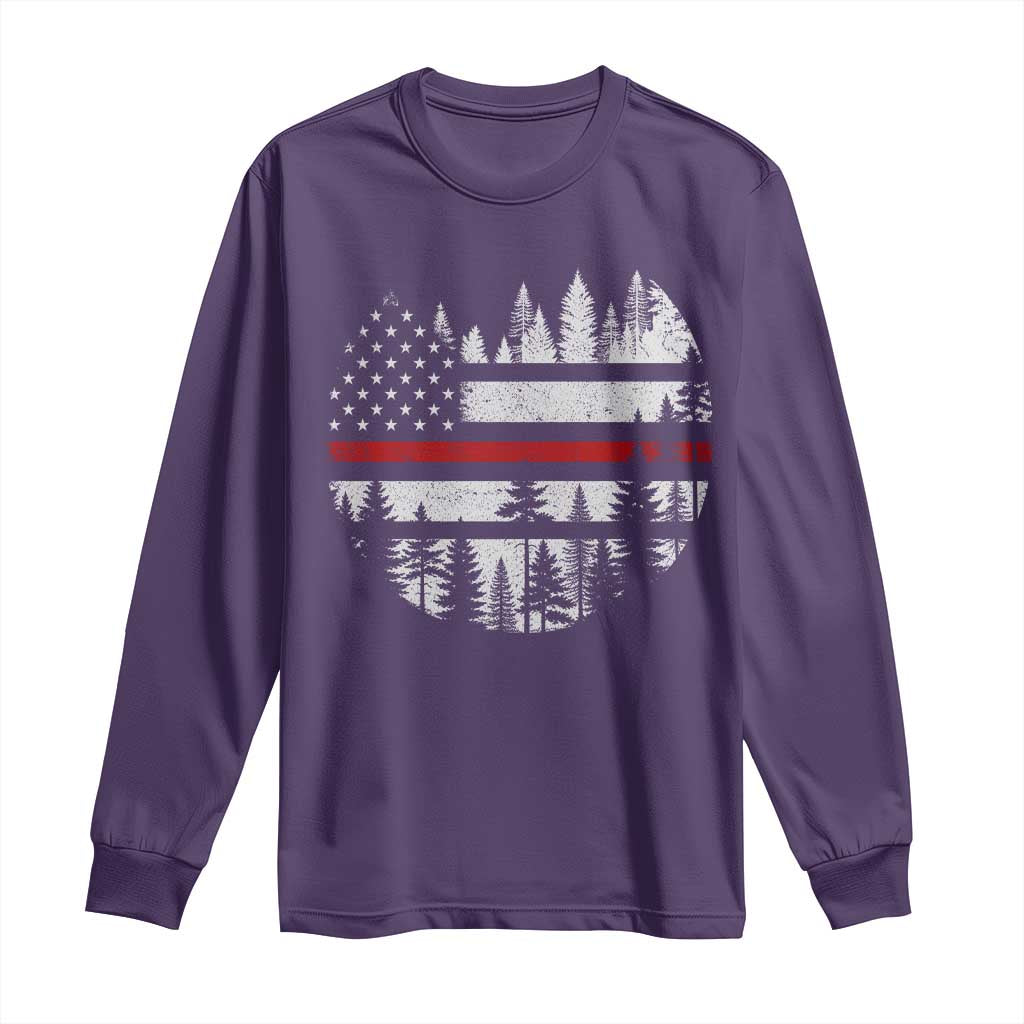 Wildland Firefighter Forest Red Line American Flag Long Sleeve Shirt TS11 Purple Print Your Wear