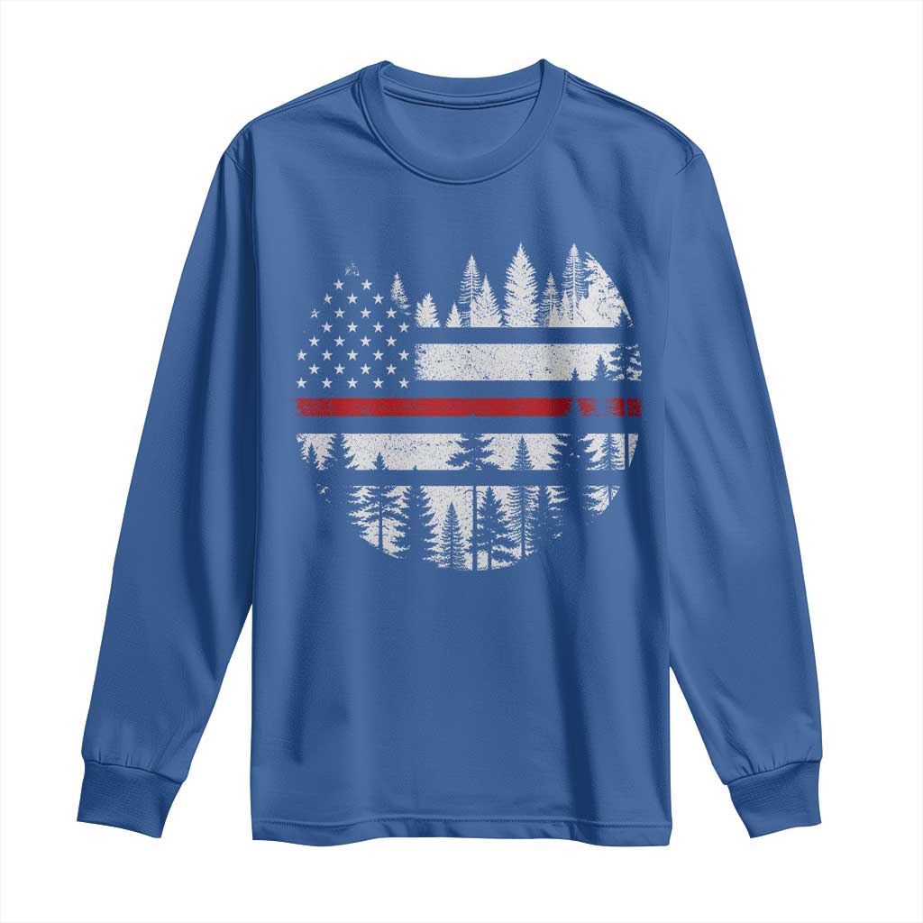 Wildland Firefighter Forest Red Line American Flag Long Sleeve Shirt TS11 Royal Blue Print Your Wear