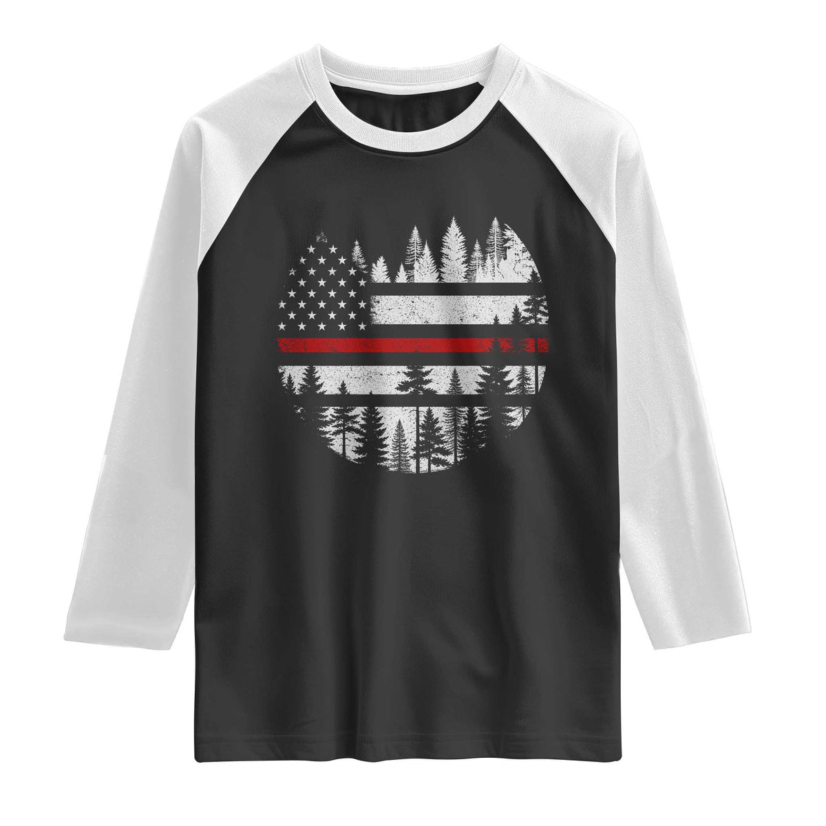 Wildland Firefighter Forest Red Line American Flag Raglan Shirt TS11 Black White Print Your Wear