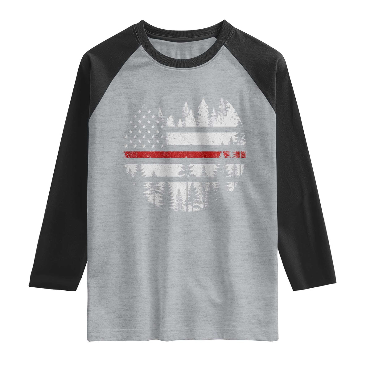 Wildland Firefighter Forest Red Line American Flag Raglan Shirt TS11 Heather Gray Black Print Your Wear