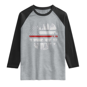 Wildland Firefighter Forest Red Line American Flag Raglan Shirt TS11 Heather Gray Black Print Your Wear