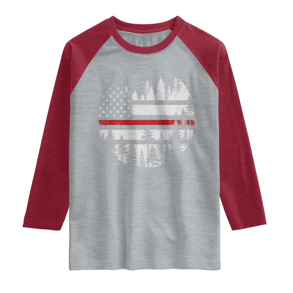 Wildland Firefighter Forest Red Line American Flag Raglan Shirt TS11 Heather Gray Heather Red Print Your Wear