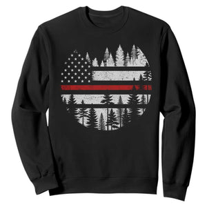 Wildland Firefighter Forest Red Line American Flag Sweatshirt TS11 Black Print Your Wear