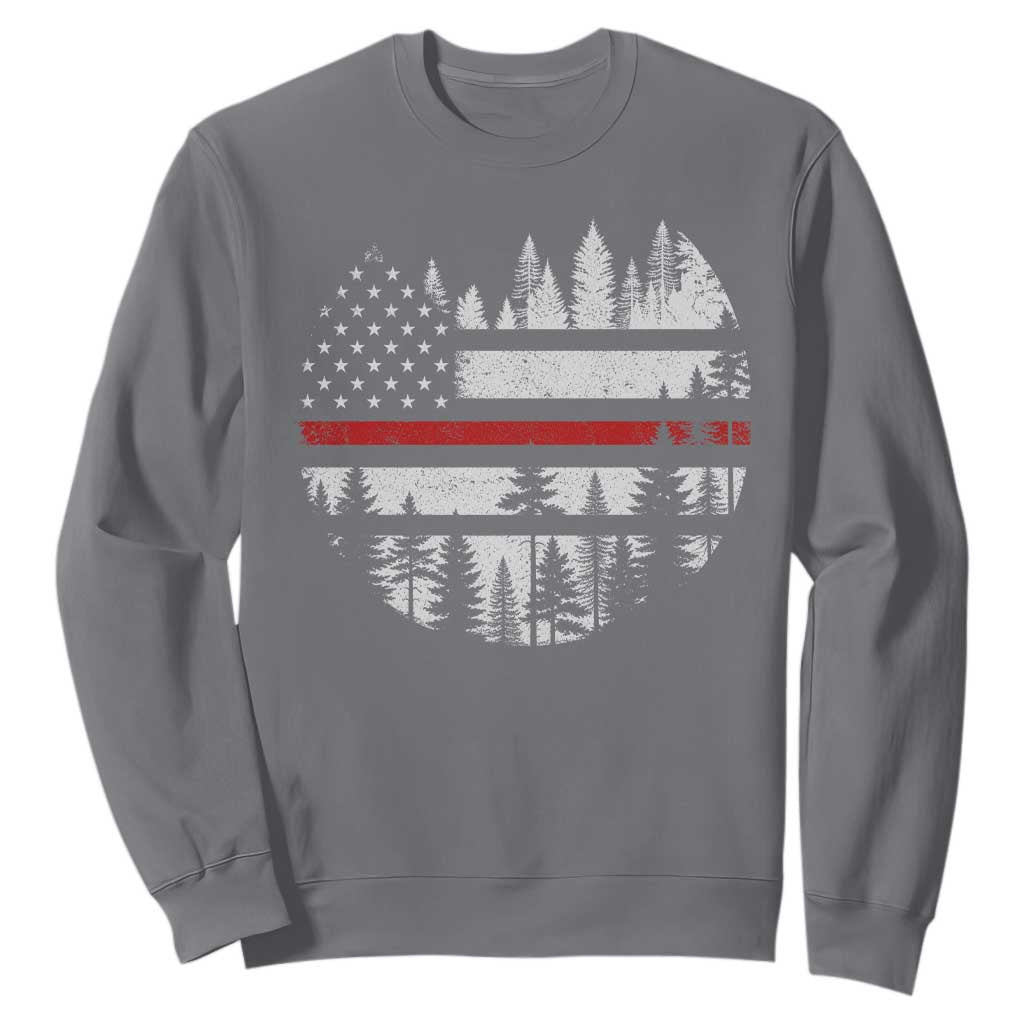 Wildland Firefighter Forest Red Line American Flag Sweatshirt TS11 Charcoal Print Your Wear