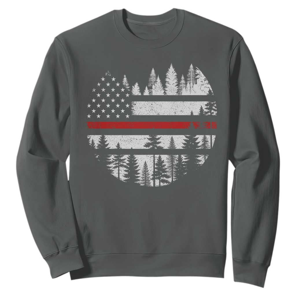 Wildland Firefighter Forest Red Line American Flag Sweatshirt TS11 Dark Heather Print Your Wear