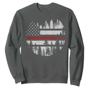Wildland Firefighter Forest Red Line American Flag Sweatshirt TS11 Dark Heather Print Your Wear