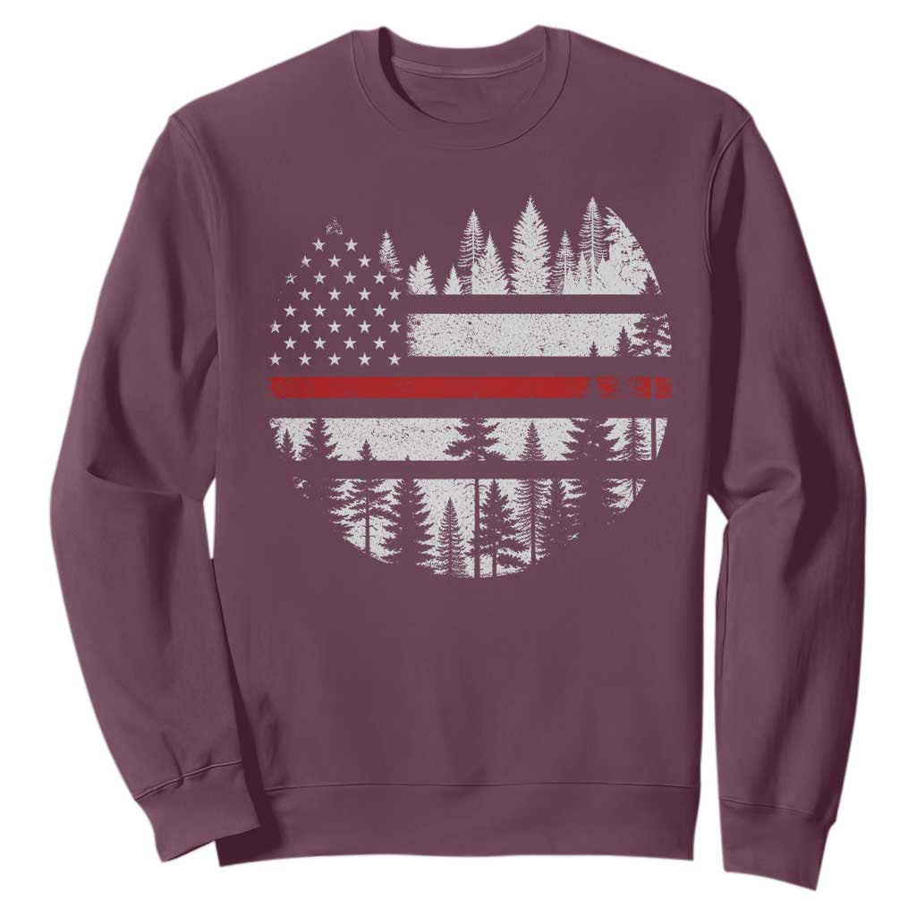 Wildland Firefighter Forest Red Line American Flag Sweatshirt TS11 Maroon Print Your Wear