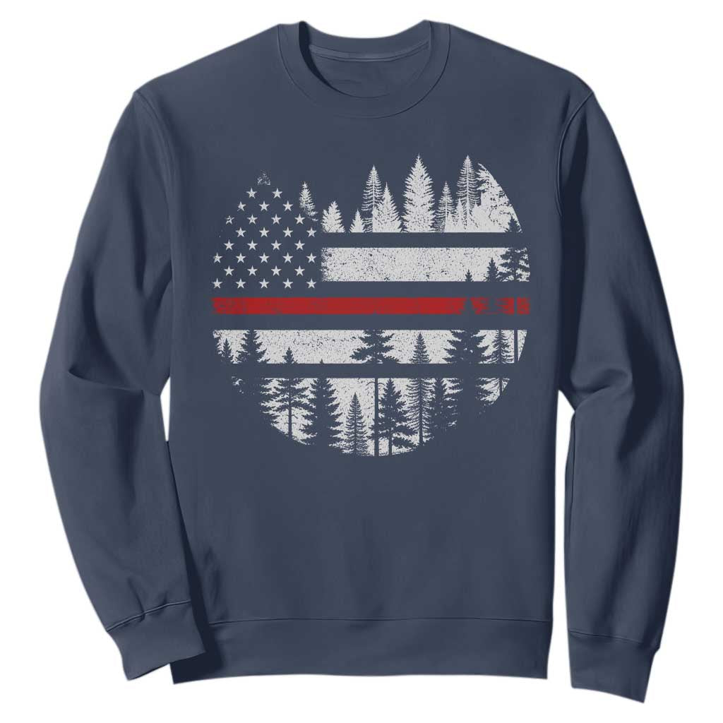 Wildland Firefighter Forest Red Line American Flag Sweatshirt TS11 Navy Print Your Wear