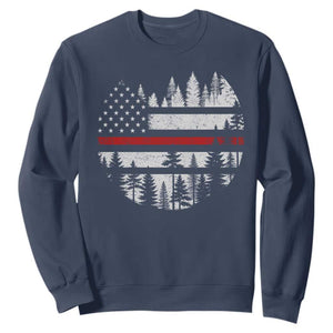 Wildland Firefighter Forest Red Line American Flag Sweatshirt TS11 Navy Print Your Wear