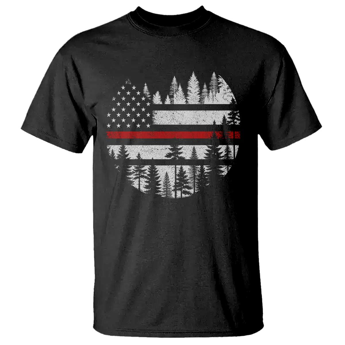 Wildland Firefighter Forest Red Line American Flag T Shirt TS11 Black Print Your Wear