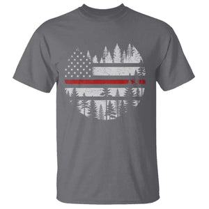 Wildland Firefighter Forest Red Line American Flag T Shirt TS11 Charcoal Print Your Wear