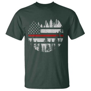 Wildland Firefighter Forest Red Line American Flag T Shirt TS11 Dark Forest Green Print Your Wear