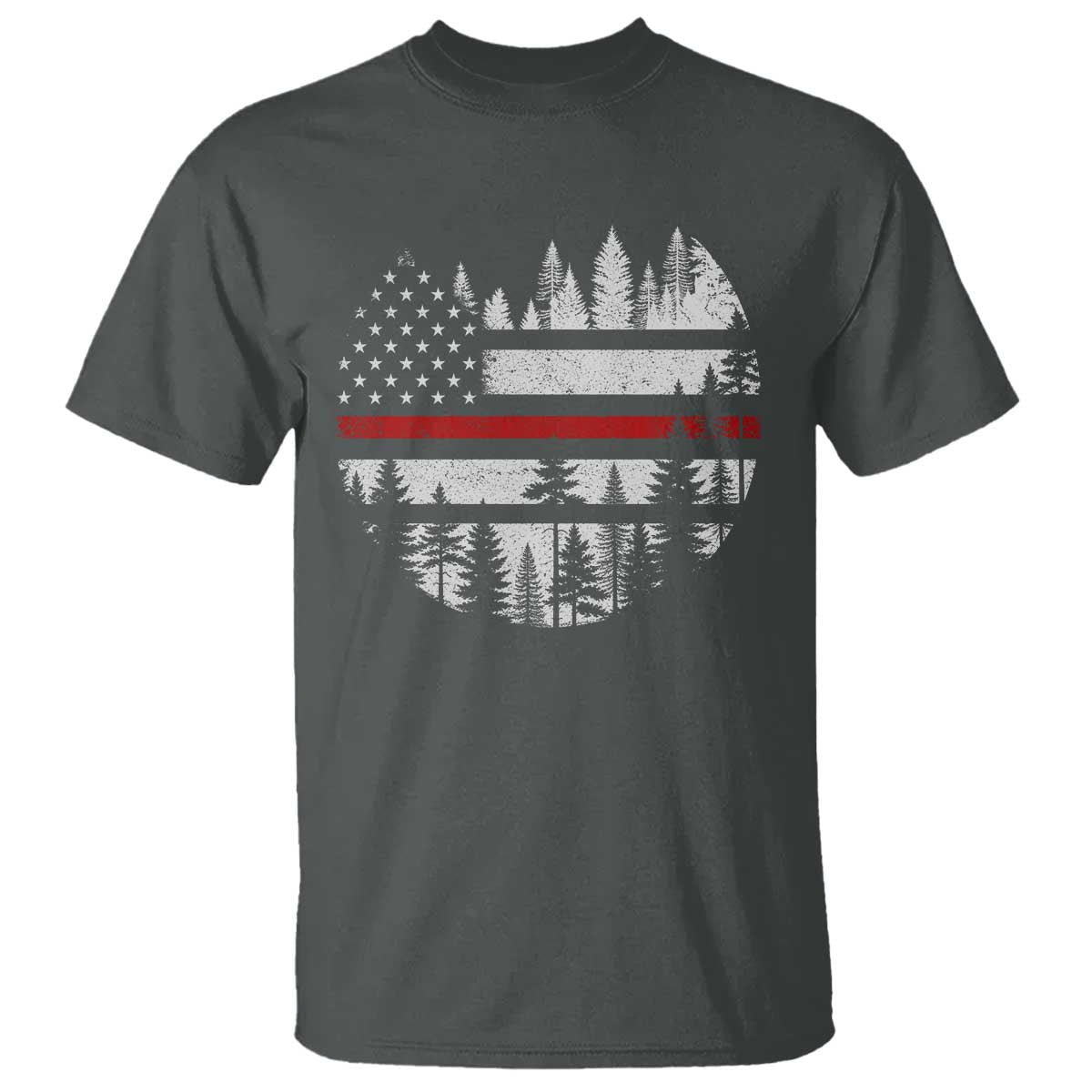 Wildland Firefighter Forest Red Line American Flag T Shirt TS11 Dark Heather Print Your Wear