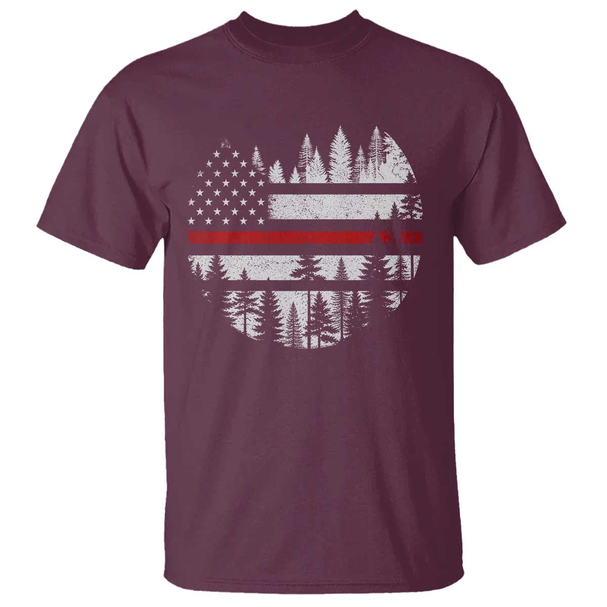 Wildland Firefighter Forest Red Line American Flag T Shirt TS11 Maroon Print Your Wear