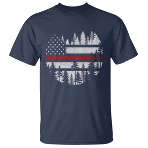 Wildland Firefighter Forest Red Line American Flag T Shirt TS11 Navy Print Your Wear