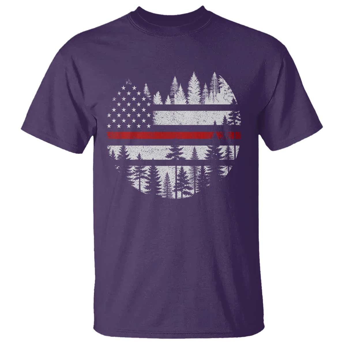 Wildland Firefighter Forest Red Line American Flag T Shirt TS11 Purple Print Your Wear