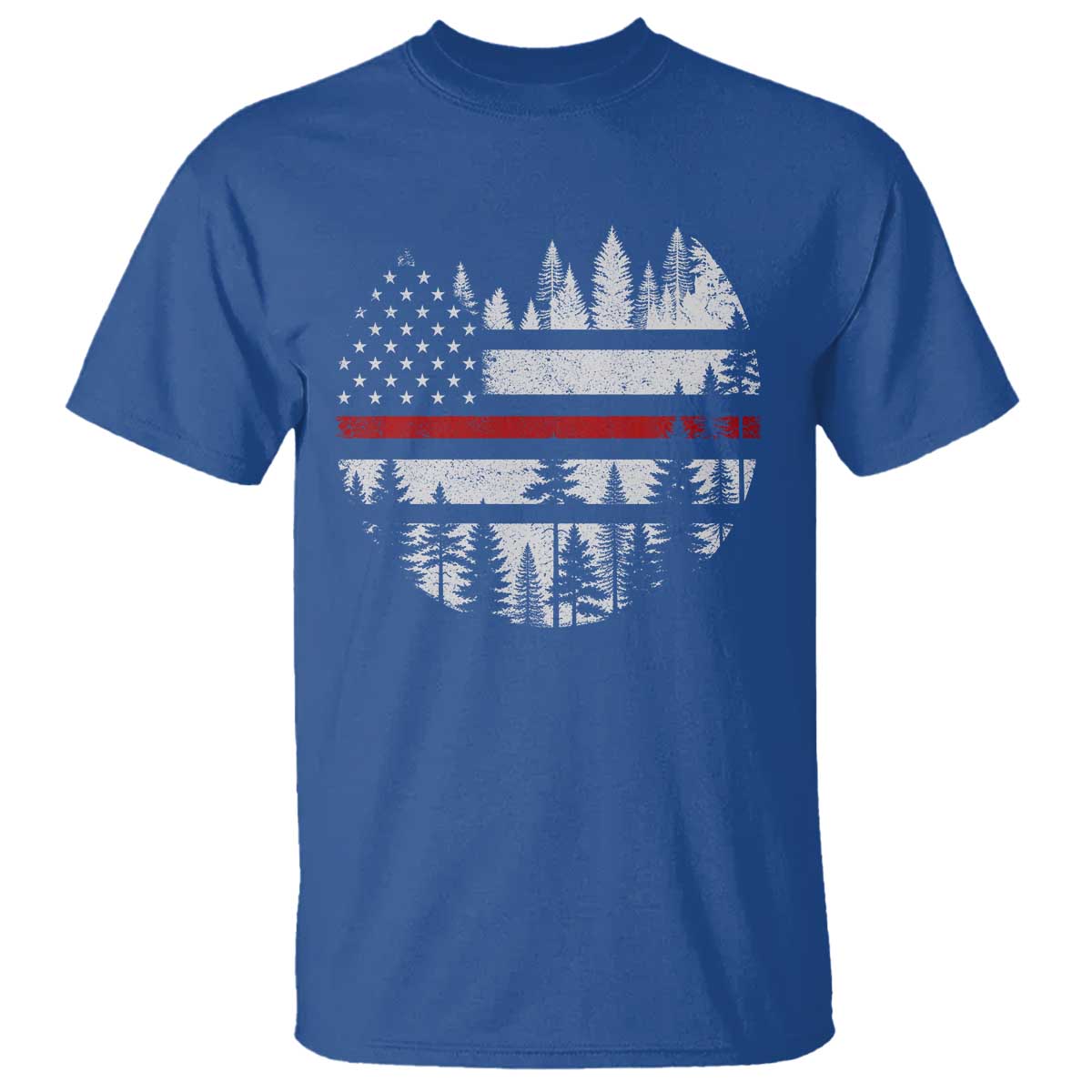 Wildland Firefighter Forest Red Line American Flag T Shirt TS11 Royal Blue Print Your Wear