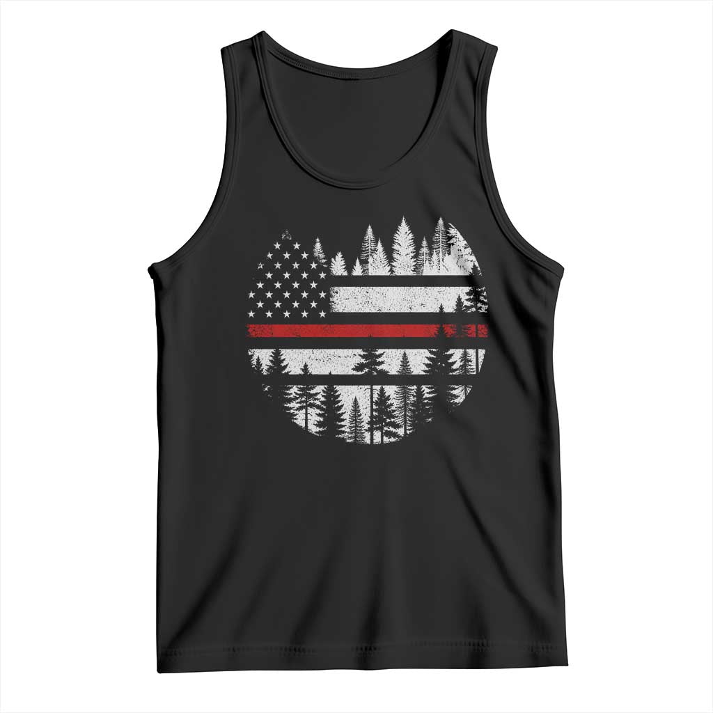 Wildland Firefighter Forest Red Line American Flag Tank Top TS11 Black Print Your Wear