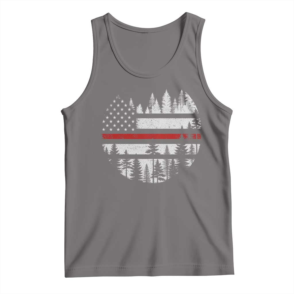 Wildland Firefighter Forest Red Line American Flag Tank Top TS11 Deep Heather Print Your Wear