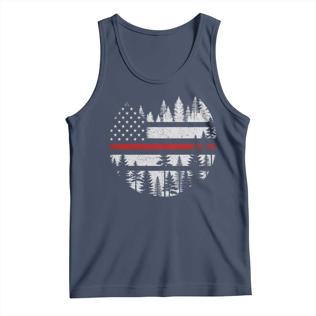 Wildland Firefighter Forest Red Line American Flag Tank Top TS11 Navy Print Your Wear
