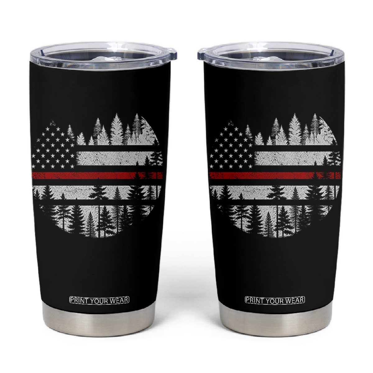 Wildland Firefighter Forest Red Line American Flag Tumbler Cup TS11 Black Print Your Wear